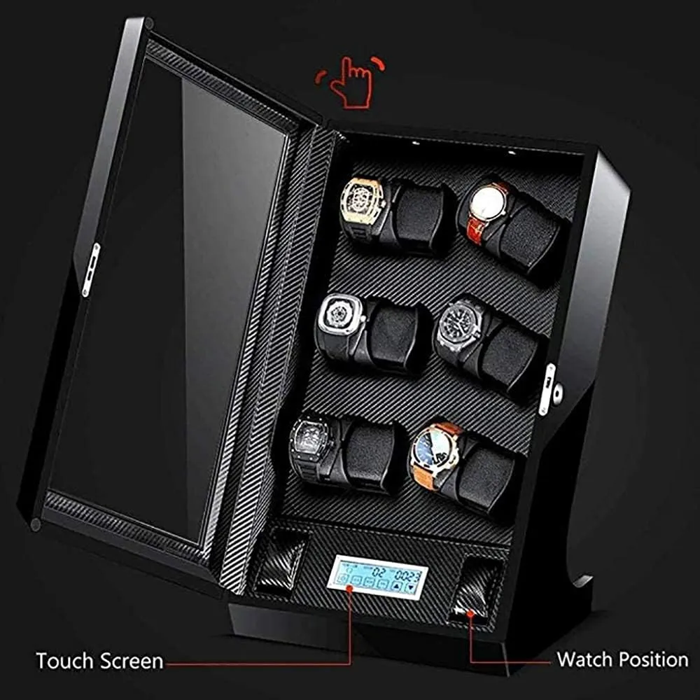Watch Accessories Automatic Watch Winder Box, Touch Screen LED Lights 12 2 Watches Storage Display Boxes, Mute Motor for 14 Watches-B，B
