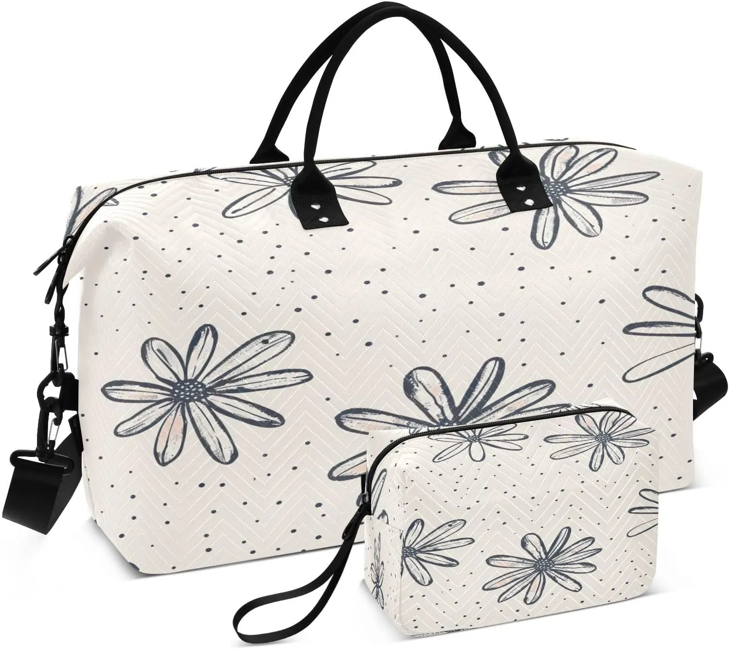 Weekender Bags for Women,Foldable Fresh Style Floral Fragments Travel Duffel Bag with Trolley Sleeve Travel Tote Gym Bag with Toiletry Bag