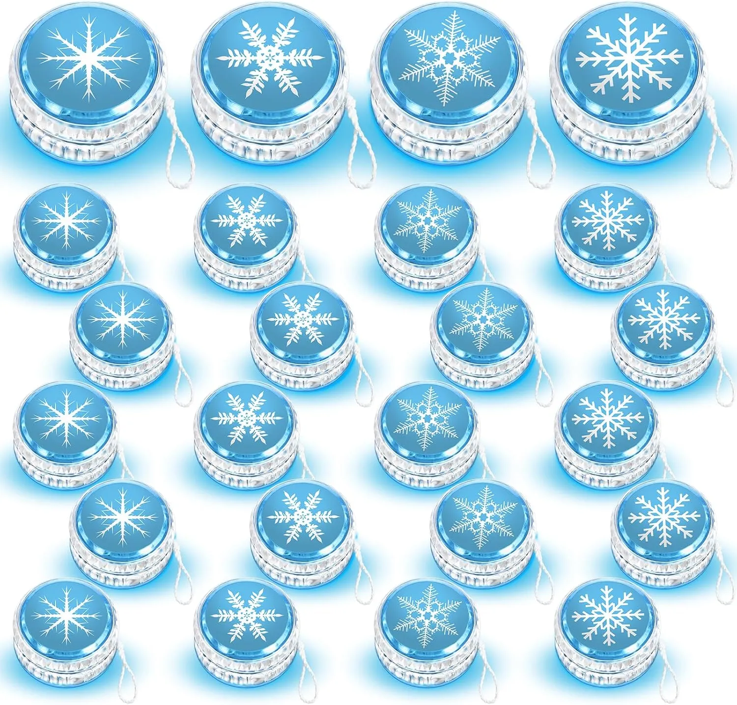 Wettarn 24 Pcs Froze Party Favors Snowflake Magic Birthday Party Supplies Winter Princess LED Lighted Yo Yo Bulk Froze Theme Toy for Girls Goodie Bag Filler Snowflake Gifts in Bulk