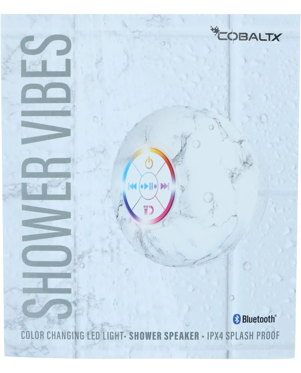 White Marble LED Color-Changing Shower Speaker