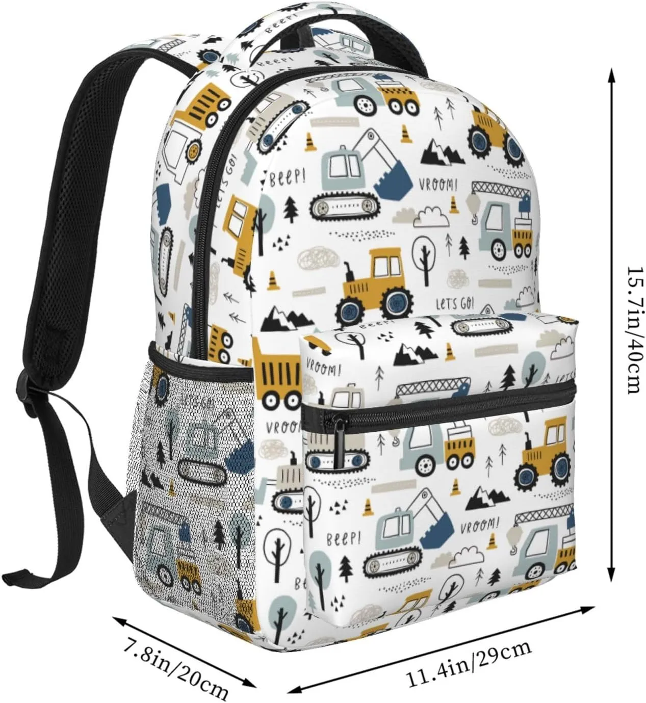 White Truck Cars Kids Backpacks for Girls Boys Teenager,BookBags Back to School Bag,Lightweight Travel Daypack Laptop Backpack,Elementary Primary Middle School Bags for Age 6-12