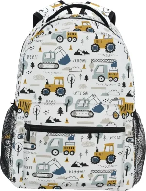 White Truck Cars Kids Backpacks for Girls Boys Teenager,BookBags Back to School Bag,Lightweight Travel Daypack Laptop Backpack,Elementary Primary Middle School Bags for Age 6-12