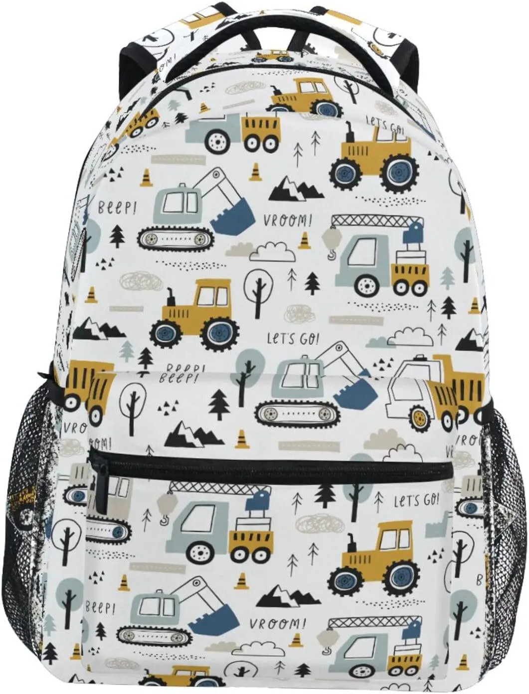 White Truck Cars Kids Backpacks for Girls Boys Teenager,BookBags Back to School Bag,Lightweight Travel Daypack Laptop Backpack,Elementary Primary Middle School Bags for Age 6-12