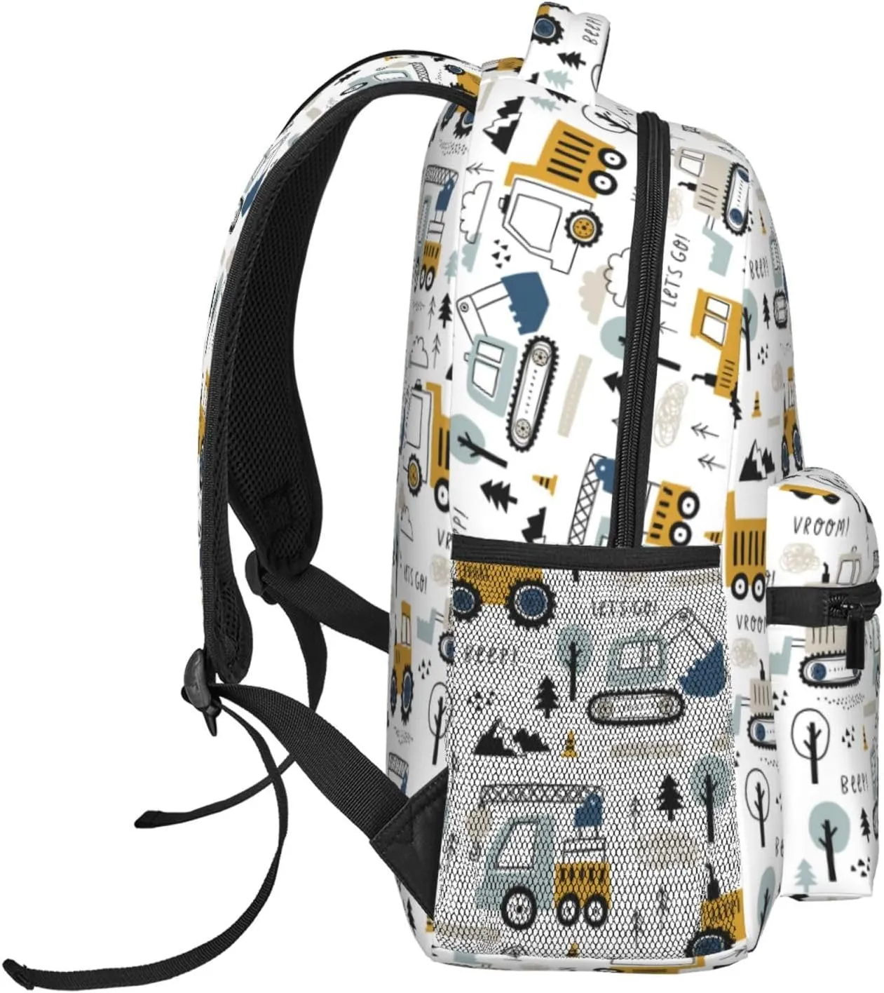 White Truck Cars Kids Backpacks for Girls Boys Teenager,BookBags Back to School Bag,Lightweight Travel Daypack Laptop Backpack,Elementary Primary Middle School Bags for Age 6-12