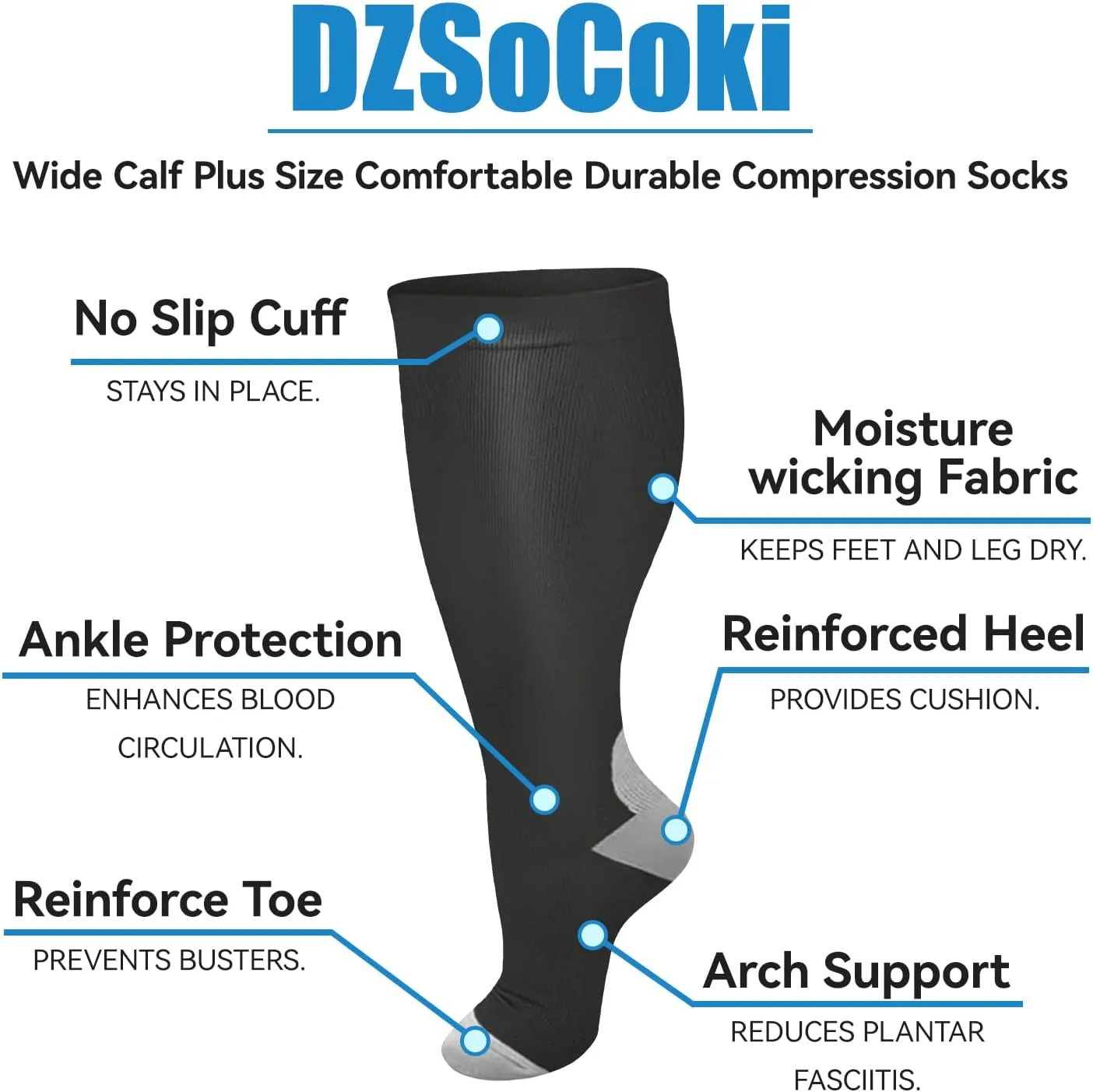 Wide Calf Compression Socks for Women Men,Large Plus Size Compression Socks Support for Nurse Pregnant