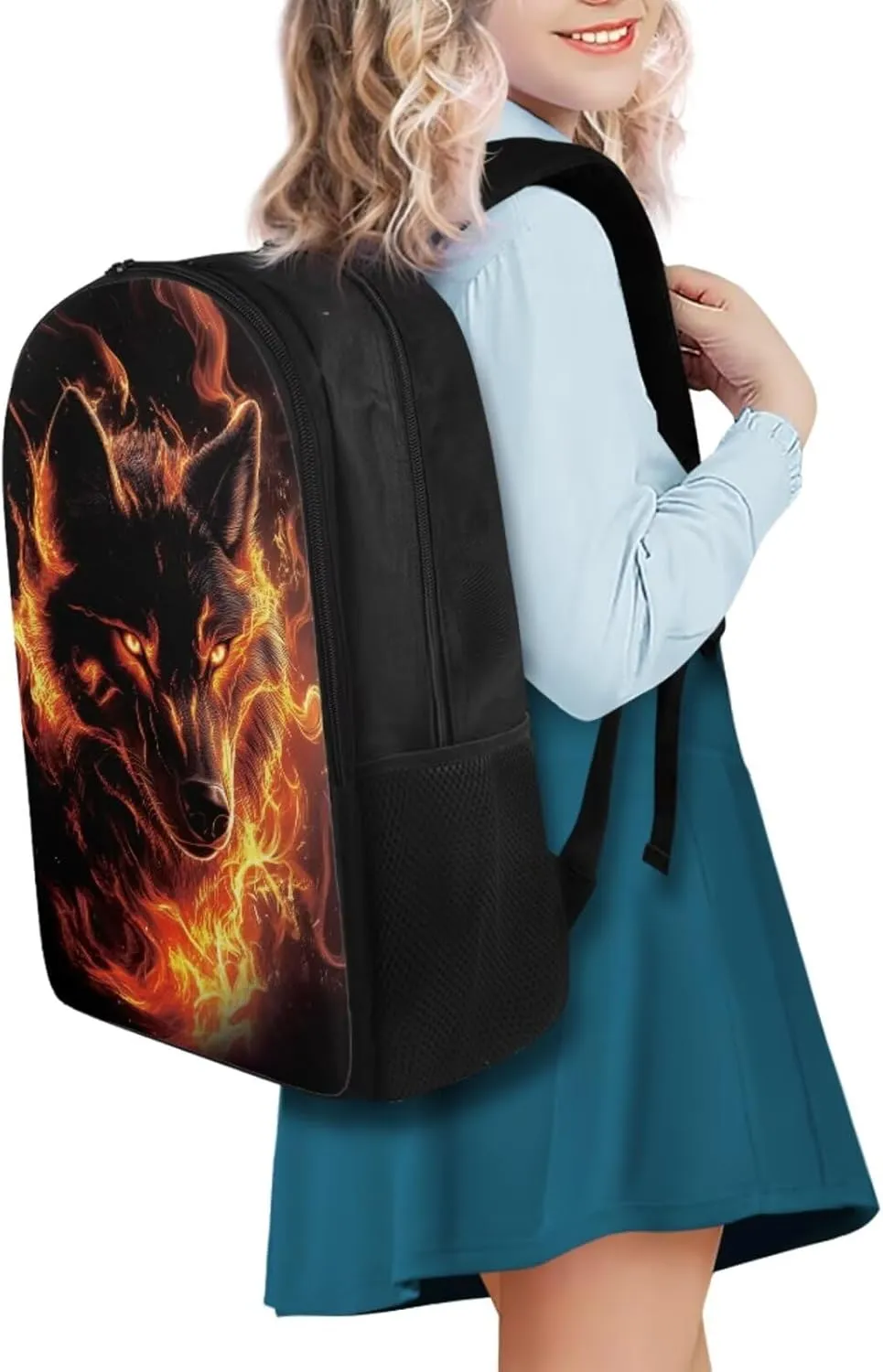 Wolf Backpack for School Boys Kids Bookbags 4-in-1 Kids School Bag with Lunch Bag for Boys Elementary School Backpacks Water Bottle Pocket Pencil Purse 17" Daypack for Cycling