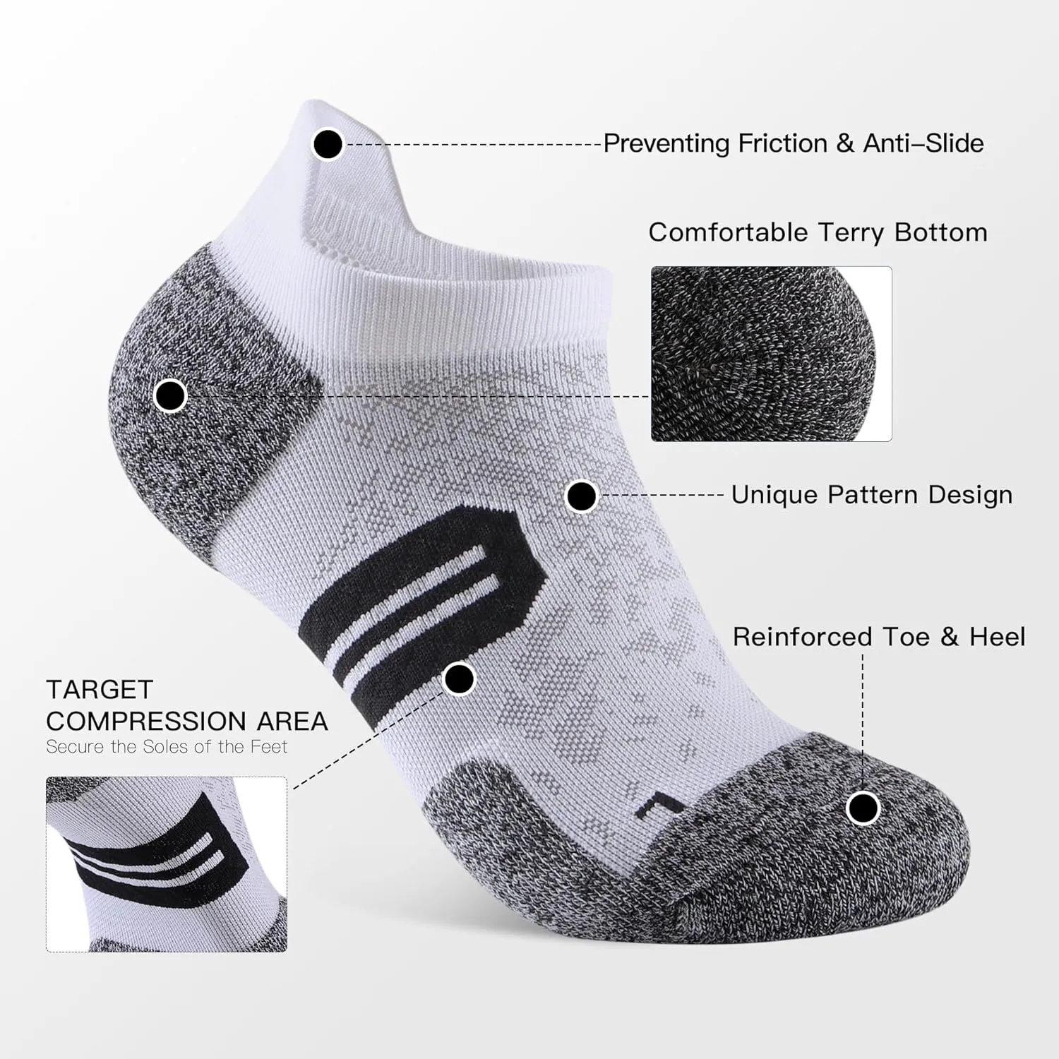 Womens Ankle Compression Socks with Arch Support Athletic Low cut Running Socks for Women Workout Cushion 5 Pairs