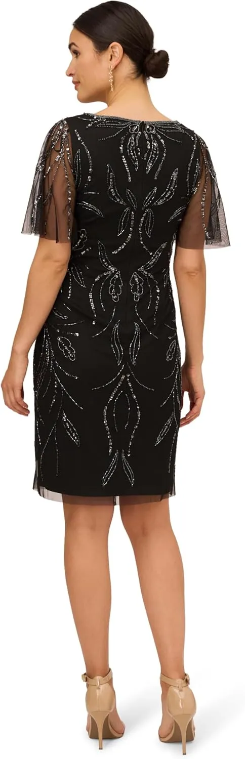 Women's Beaded V Neck Short Dress
