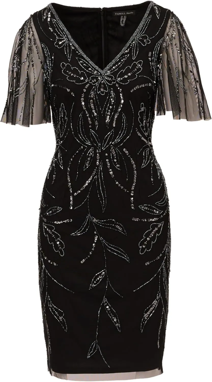 Women's Beaded V Neck Short Dress