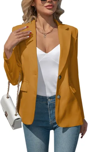 Women's Blazers Business Casual Padded Shoulder Blazer - Long Sleeve Slim Fit Work Office Suit Jackets with Pockets
