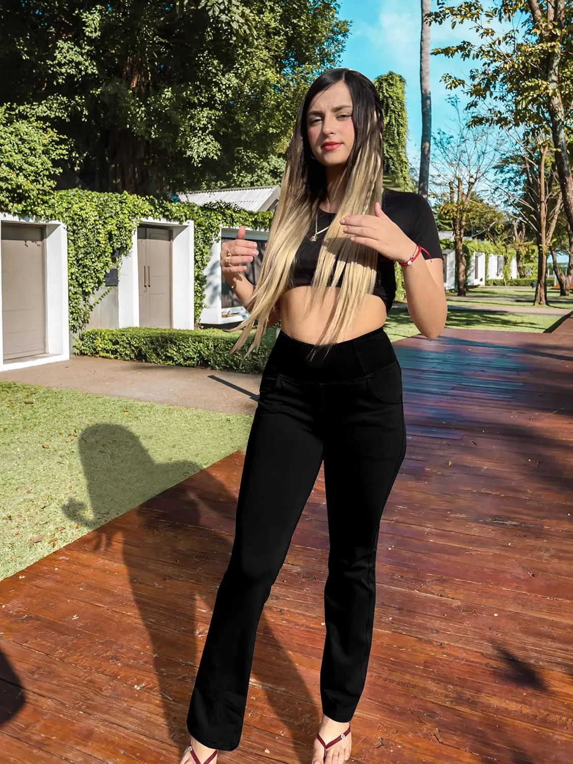 Women's Bootcut Yoga Pants, Wide Leg Leggings with Pockets High Waist Flare Dress Pants Petite/Regular/Tall