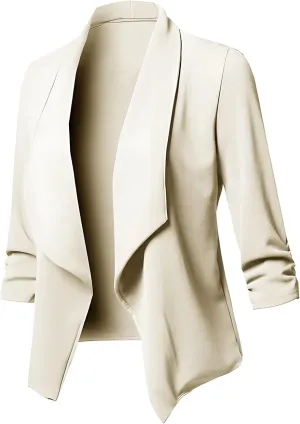 Womens Casual Blazer Lightweight 3/4 Sleeves Short Open Front Office Jacket
