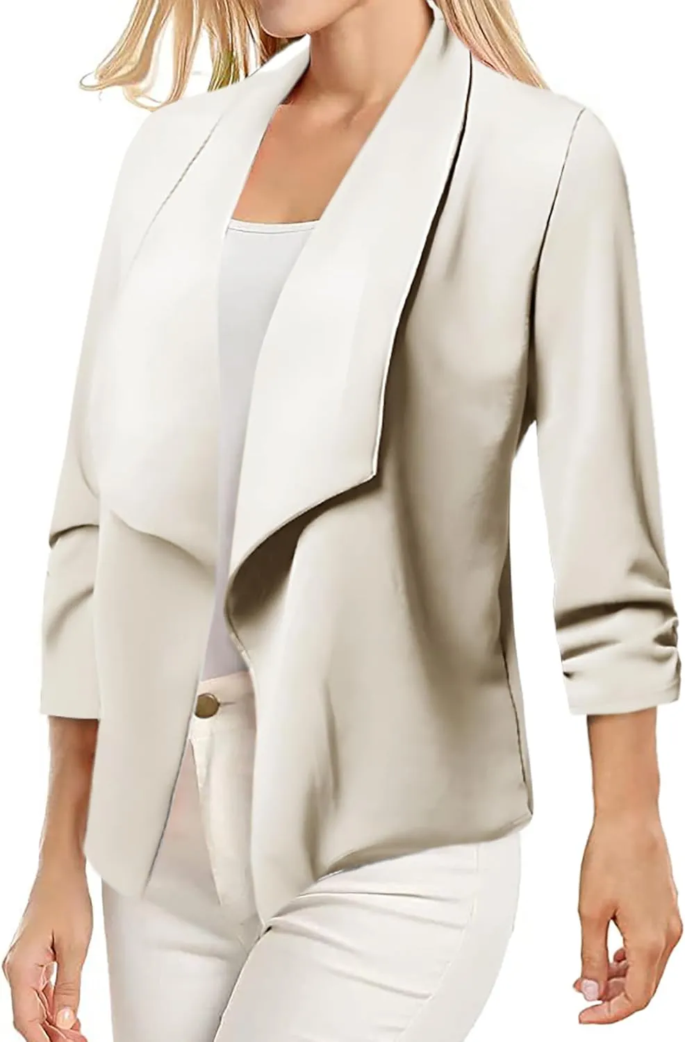 Womens Casual Blazer Lightweight 3/4 Sleeves Short Open Front Office Jacket