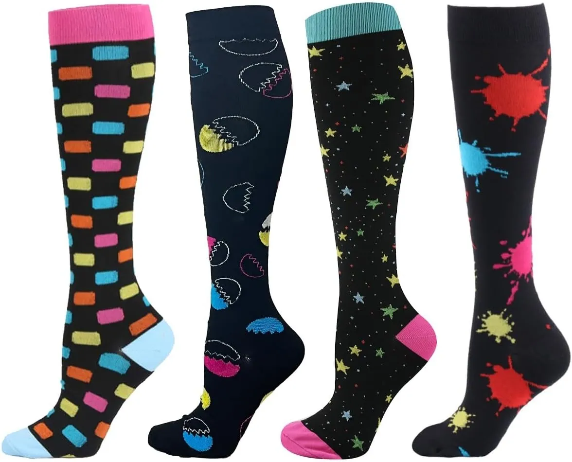 Women's Compression Socks 20-30mmhg (4 Pair) Knee-High Support for Circulation, Swelling, Varicose Veins, and Recovery-Ideal for Healthcare Professionals, Runners, Athletes and Frequent Travelers.
