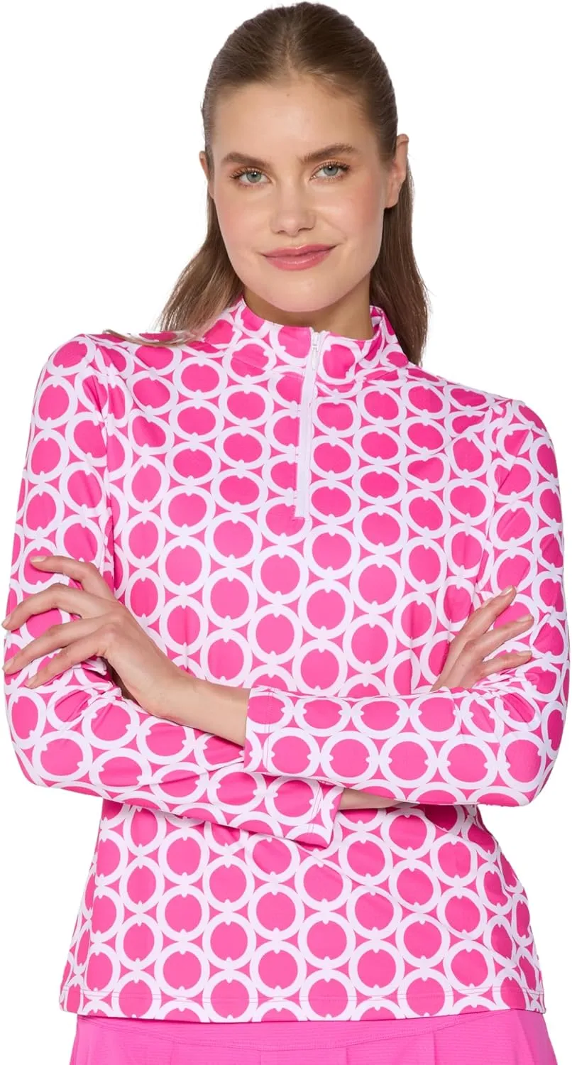 Women's Danielle Mock Neck Quarter Zip Tennis Golf Pickleball Athletic Fit AthleisureTop Mesh Sleeves Casual