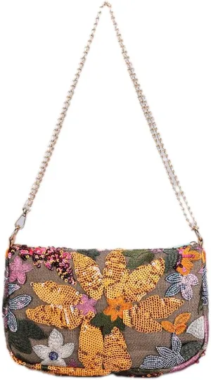 Women's Floral Embroidery Purse Sequin Beaded Shoulder Bag Summer Beach Party Purses Sparkly Evening Crossbody Bags