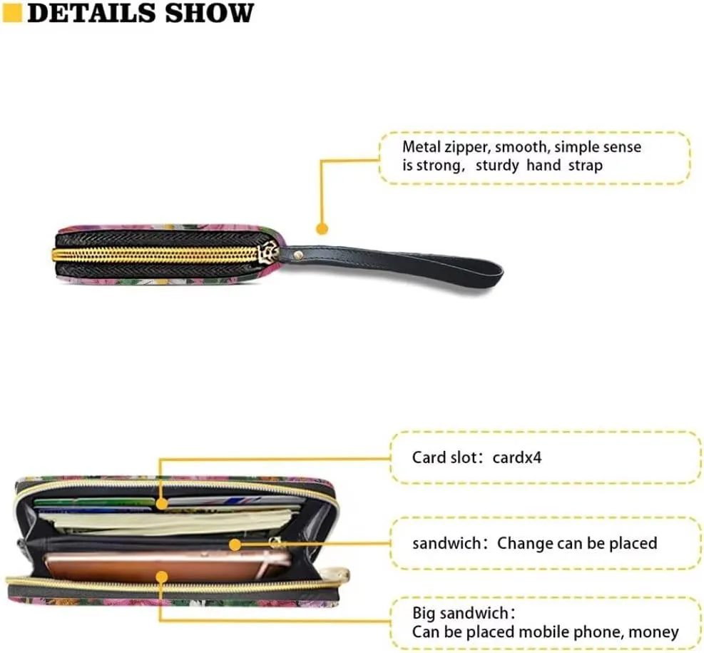 Womens Flower Guinea Pig Wallet PU Leather Zip Around Wallet Clutch Wristlet Travel Long Purse for Women