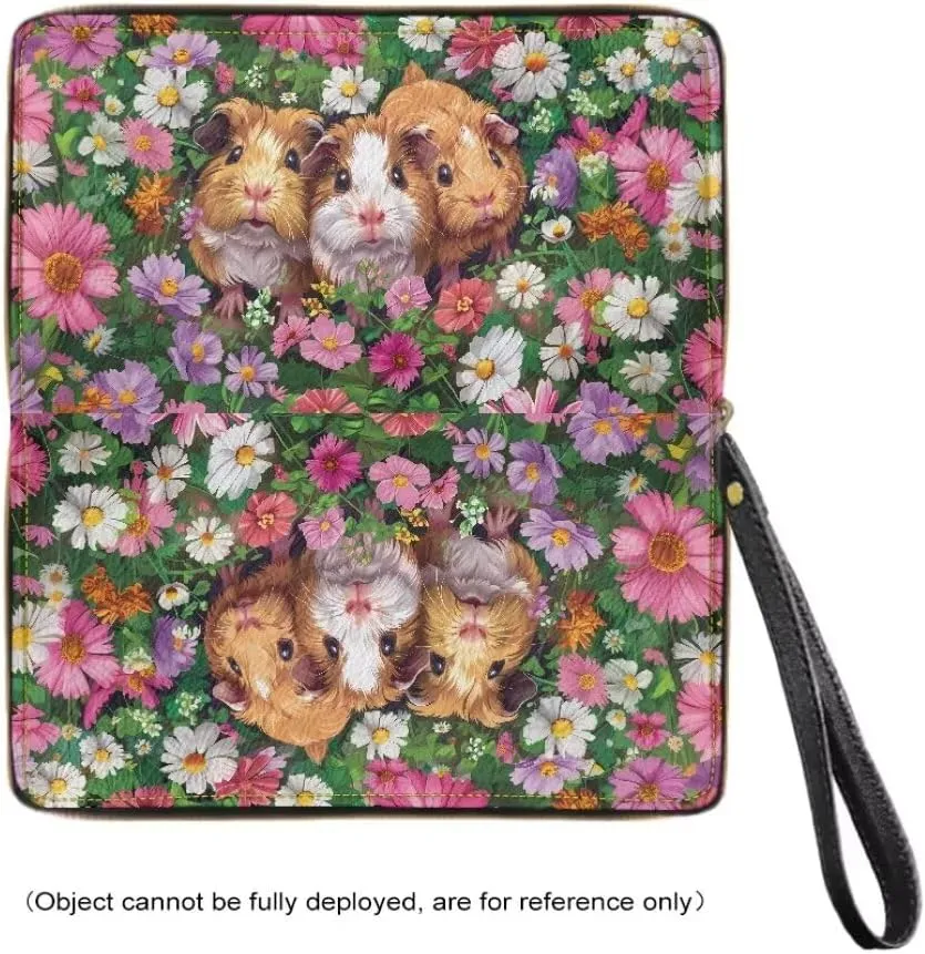 Womens Flower Guinea Pig Wallet PU Leather Zip Around Wallet Clutch Wristlet Travel Long Purse for Women