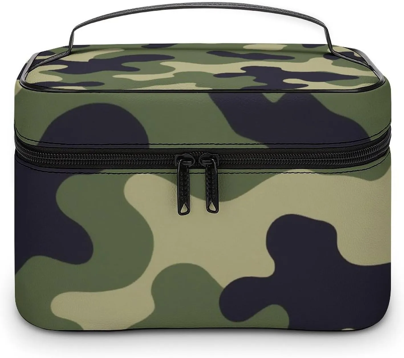 Women's Green Camo Army Camouflage 3D Print Cosmetic Storage Bag, Large Capacity Makeup Case with Handle Portable Travel Toiletry Organizer Bag