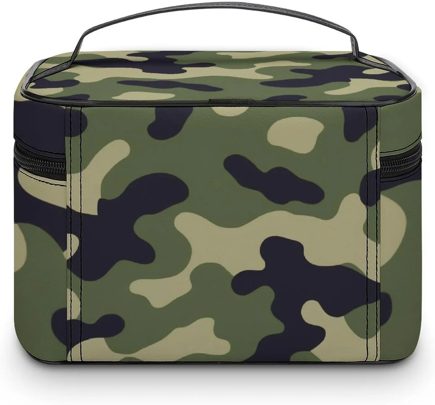 Women's Green Camo Army Camouflage 3D Print Cosmetic Storage Bag, Large Capacity Makeup Case with Handle Portable Travel Toiletry Organizer Bag