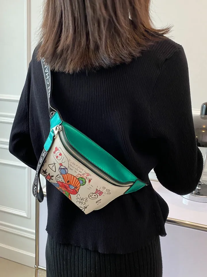 Women's Iti Printed Little Bear Pattern Contrast Crossbody Bags