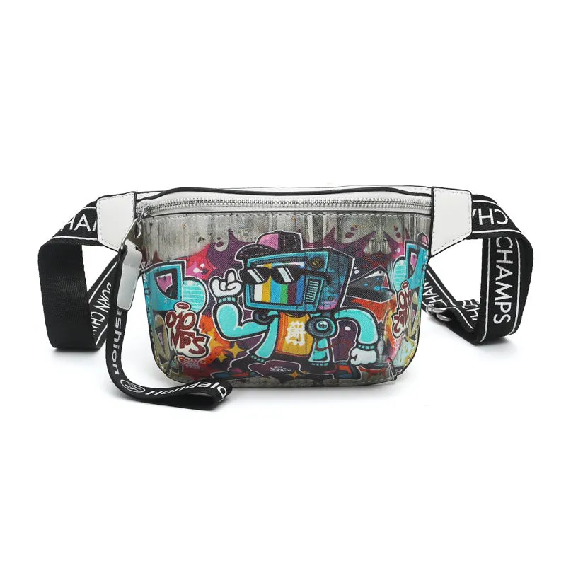Women's Iti Printed Little Bear Pattern Contrast Crossbody Bags