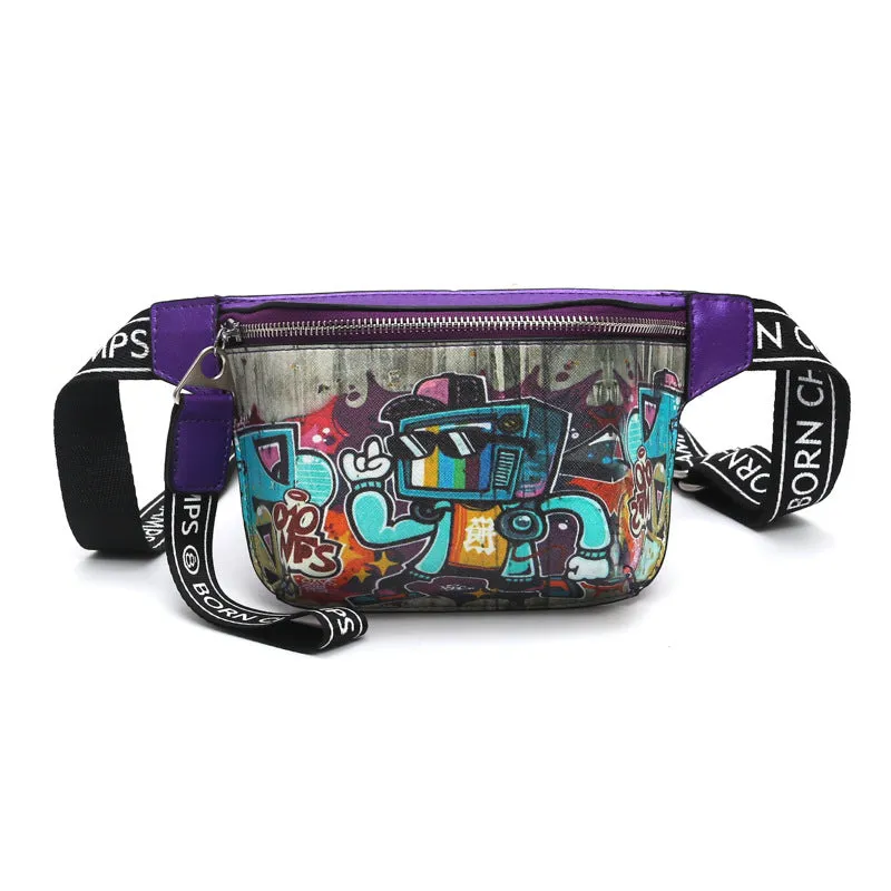 Women's Iti Printed Little Bear Pattern Contrast Crossbody Bags