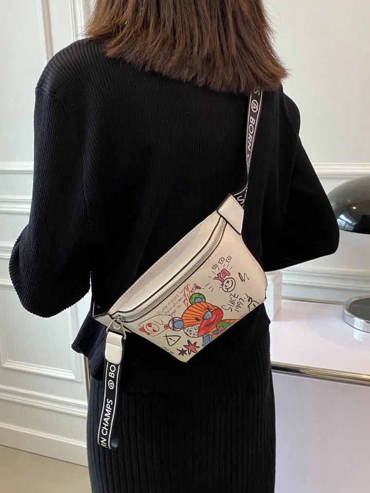 Women's Iti Printed Little Bear Pattern Contrast Crossbody Bags
