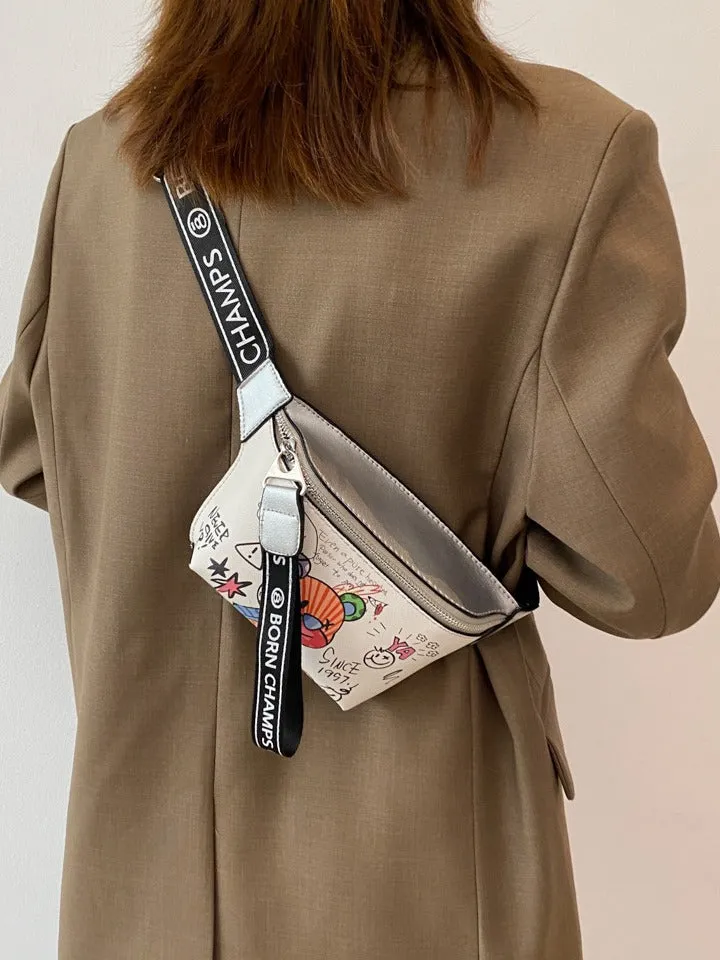 Women's Iti Printed Little Bear Pattern Contrast Crossbody Bags