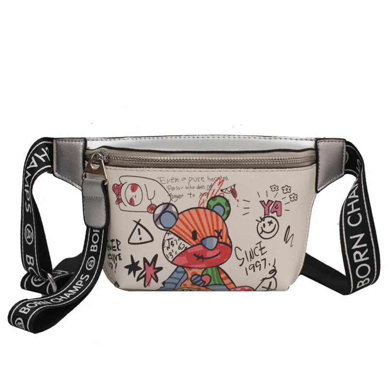 Women's Iti Printed Little Bear Pattern Contrast Crossbody Bags