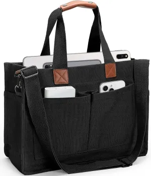Women's Large Canvas Tote Bag with Pockets, Laptop Crossbody, Everyday Satchel, Shoulder Hobo Work Travel Handbag