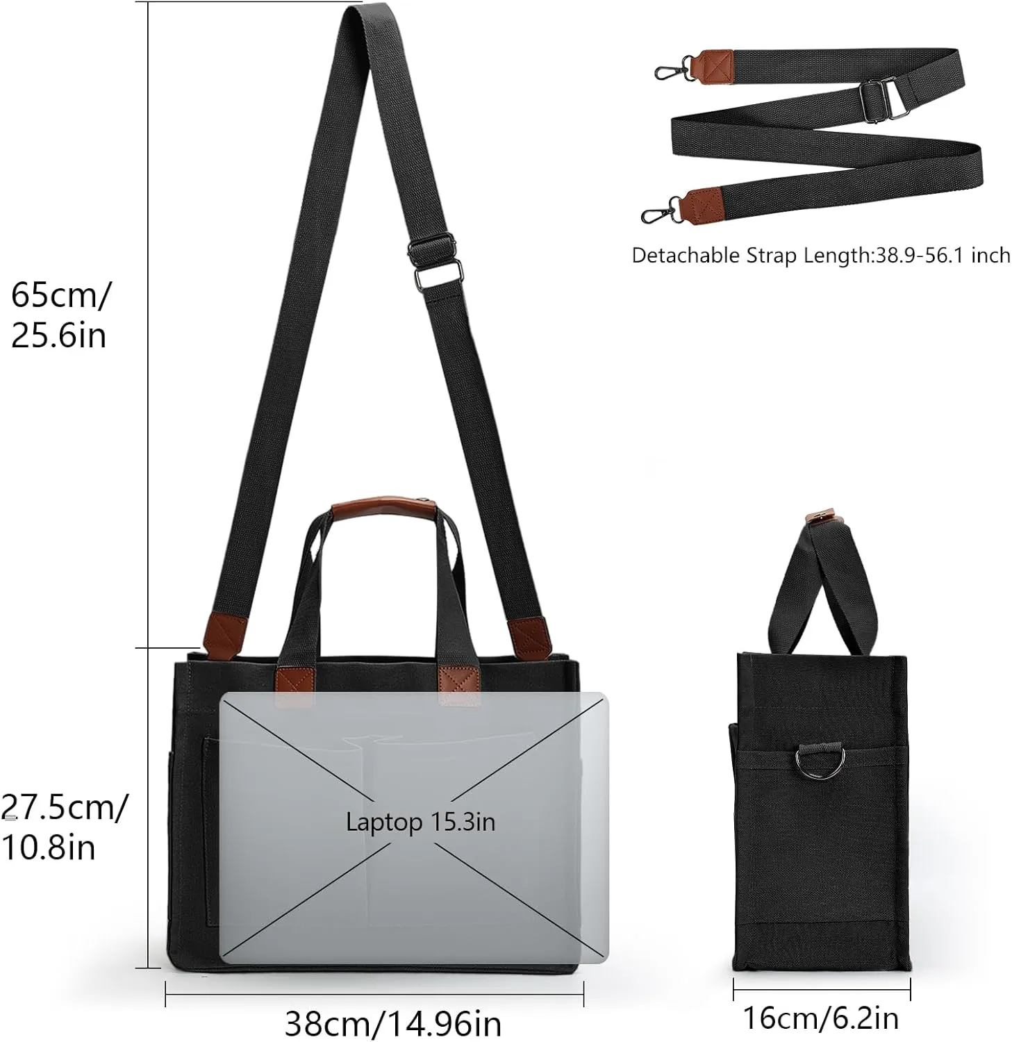 Women's Large Canvas Tote Bag with Pockets, Laptop Crossbody, Everyday Satchel, Shoulder Hobo Work Travel Handbag