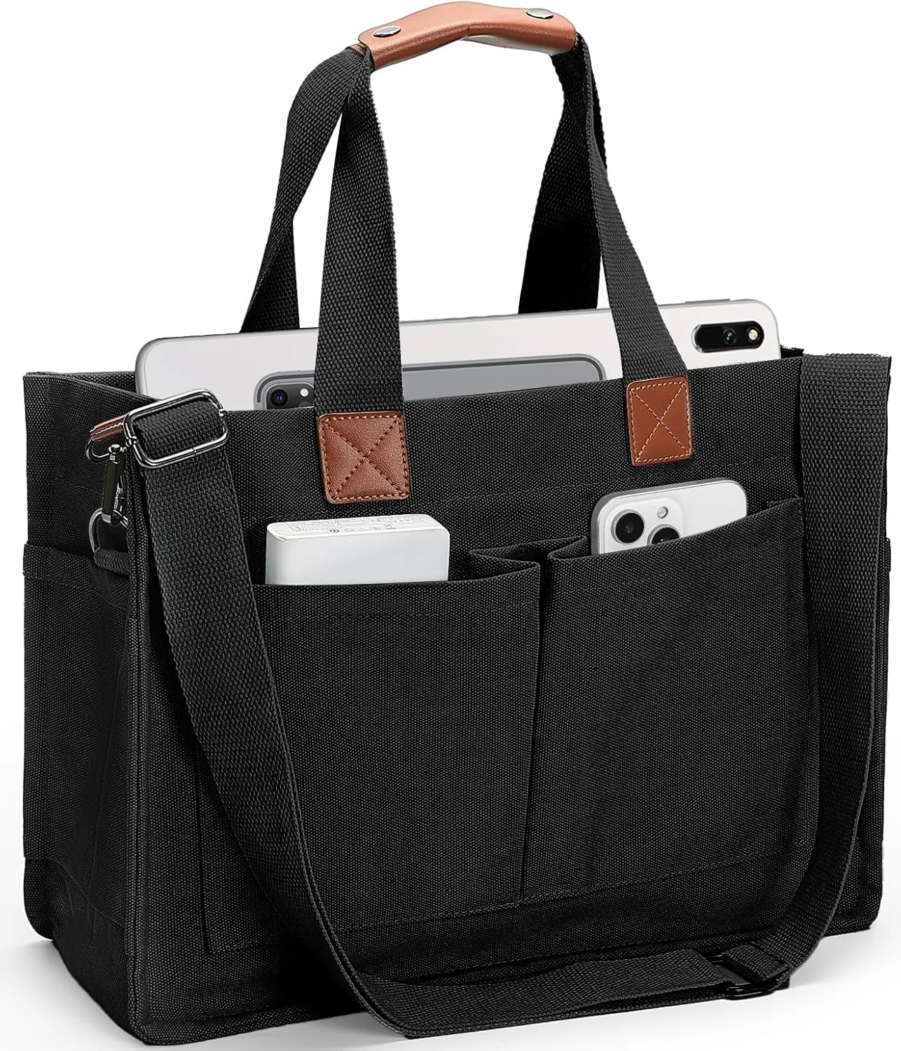 Women's Large Canvas Tote Bag with Pockets, Laptop Crossbody, Everyday Satchel, Shoulder Hobo Work Travel Handbag