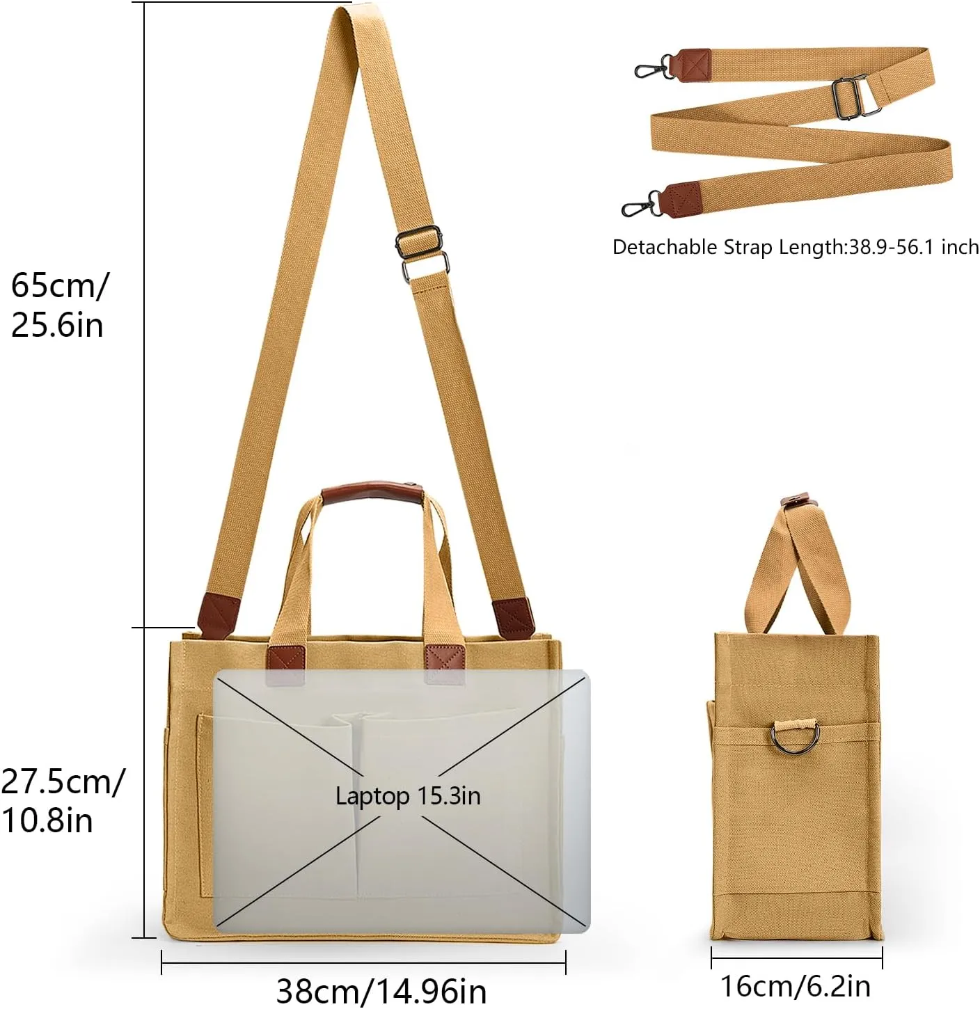 Women's Large Canvas Tote Bag with Pockets, Laptop Crossbody, Everyday Satchel, Shoulder Hobo Work Travel Handbag