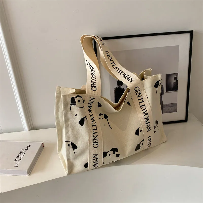 Women's Large Capacity Canvas Simple Letters Class Shoulder Bags