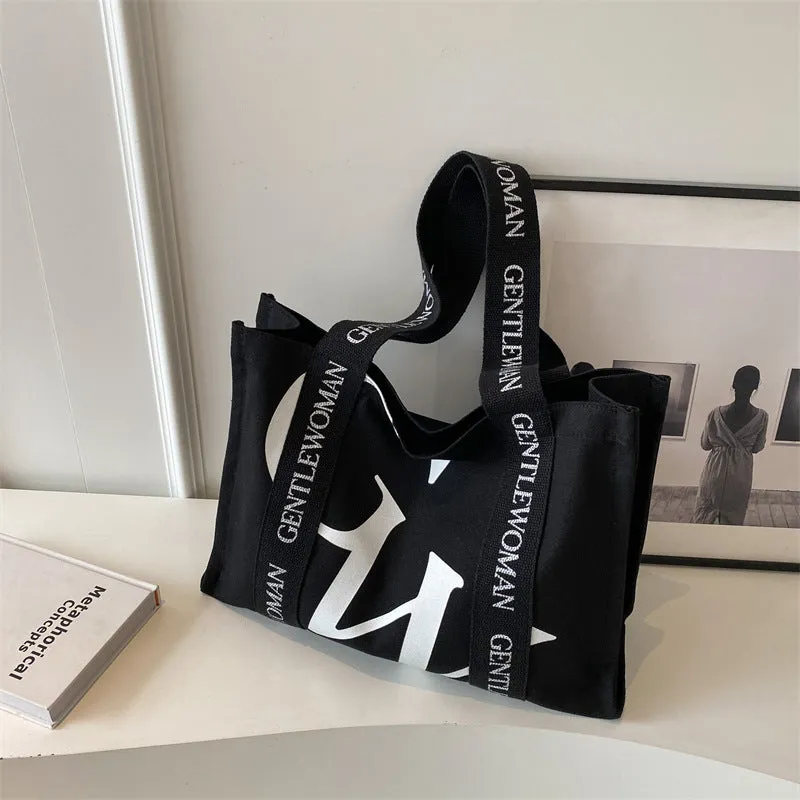 Women's Large Capacity Canvas Simple Letters Class Shoulder Bags