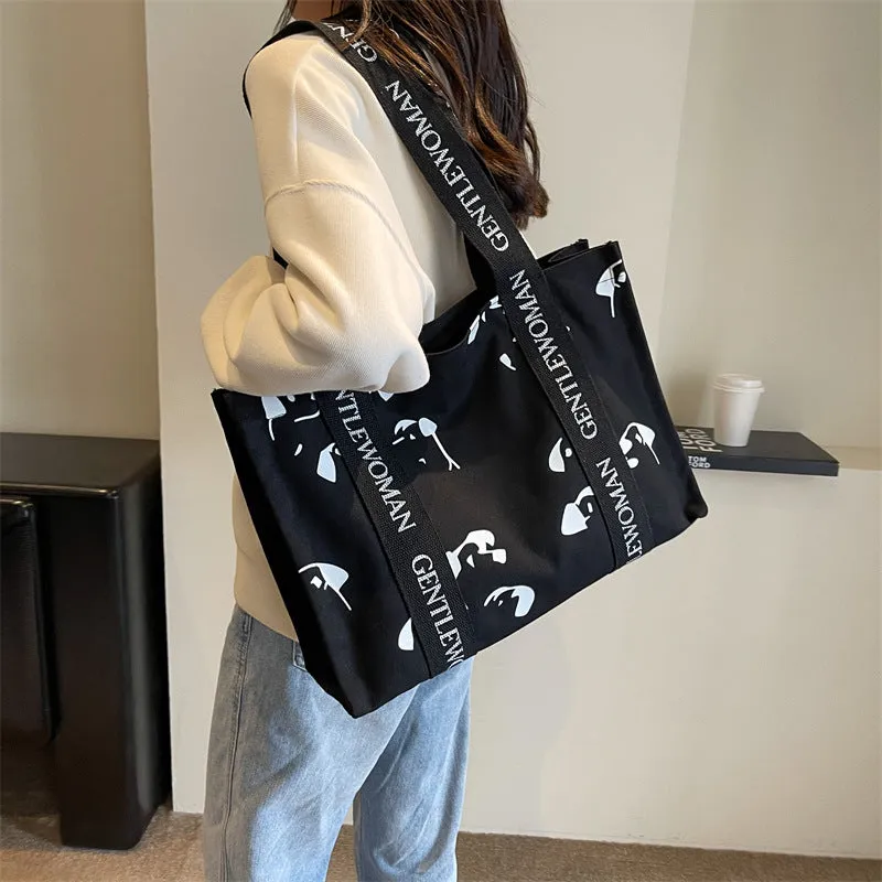 Women's Large Capacity Canvas Simple Letters Class Shoulder Bags