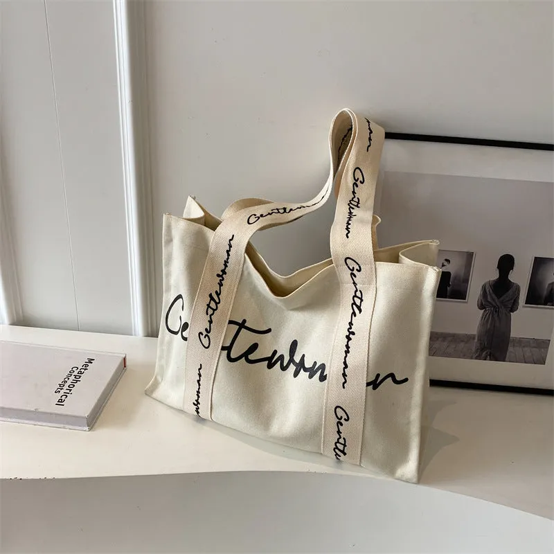 Women's Large Capacity Canvas Simple Letters Class Shoulder Bags