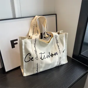 Women's Large Capacity Canvas Simple Letters Class Shoulder Bags
