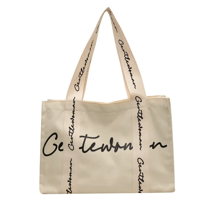 Women's Large Capacity Canvas Simple Letters Class Shoulder Bags