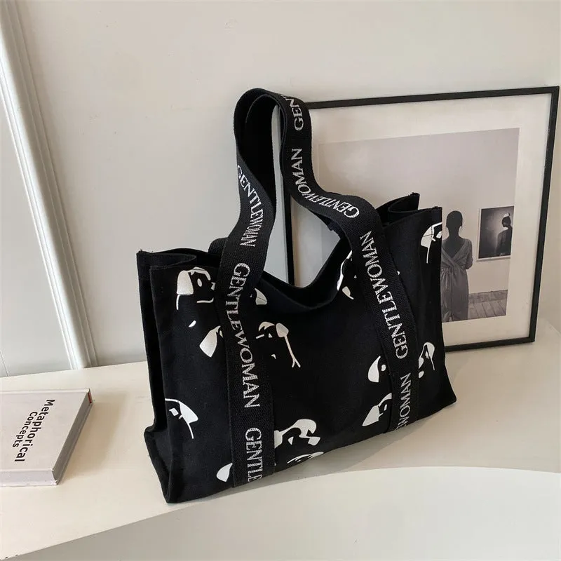 Women's Large Capacity Canvas Simple Letters Class Shoulder Bags