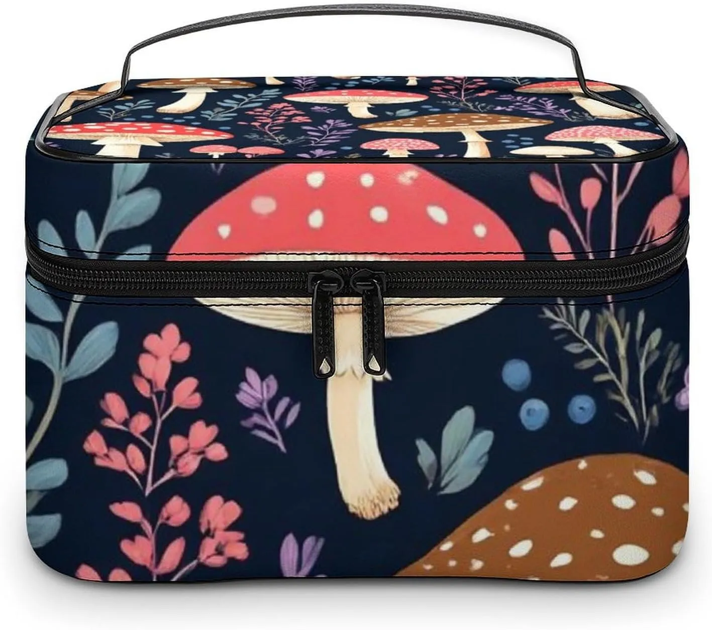 Women's Large Makeup Bag, Portable Cosmetic Brush Bags Autumn Fall Leaves Cool Mushrooms Makeup Organizer Case Travel Toiletry Accessories