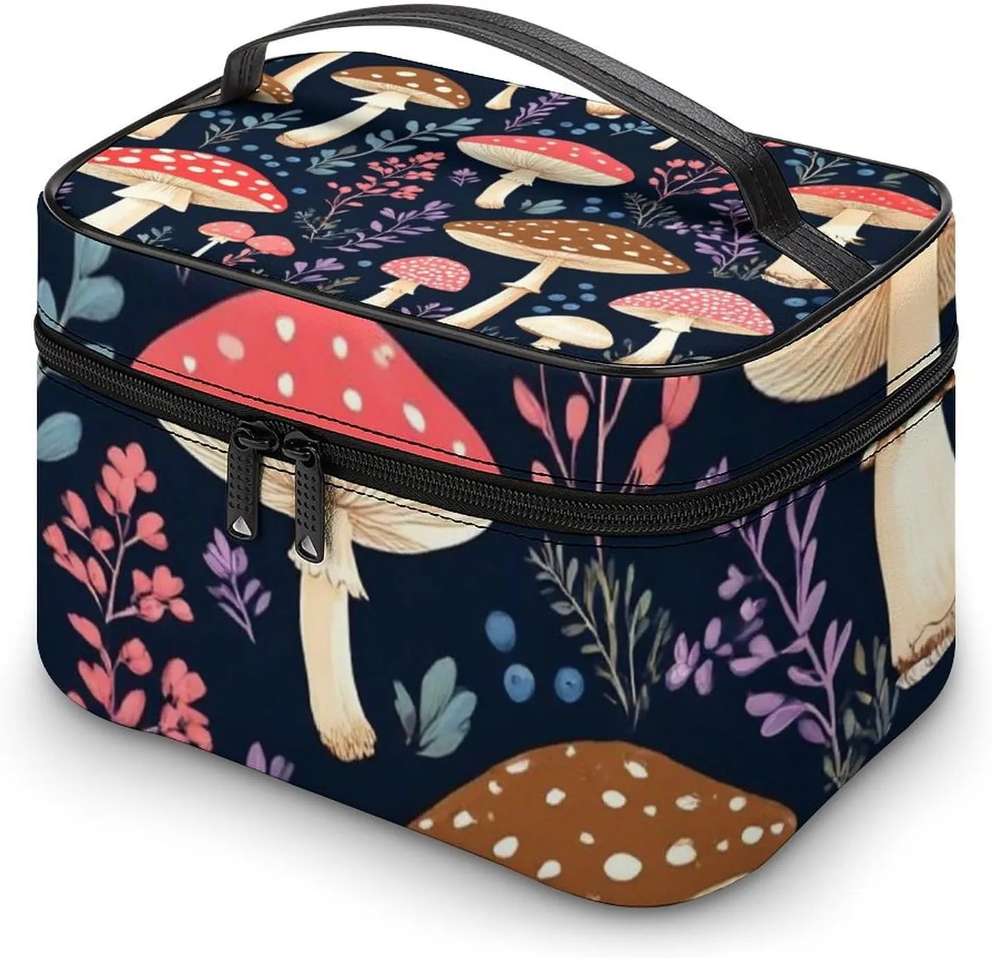 Women's Large Makeup Bag, Portable Cosmetic Brush Bags Autumn Fall Leaves Cool Mushrooms Makeup Organizer Case Travel Toiletry Accessories