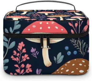 Women's Large Makeup Bag, Portable Cosmetic Brush Bags Autumn Fall Leaves Cool Mushrooms Makeup Organizer Case Travel Toiletry Accessories