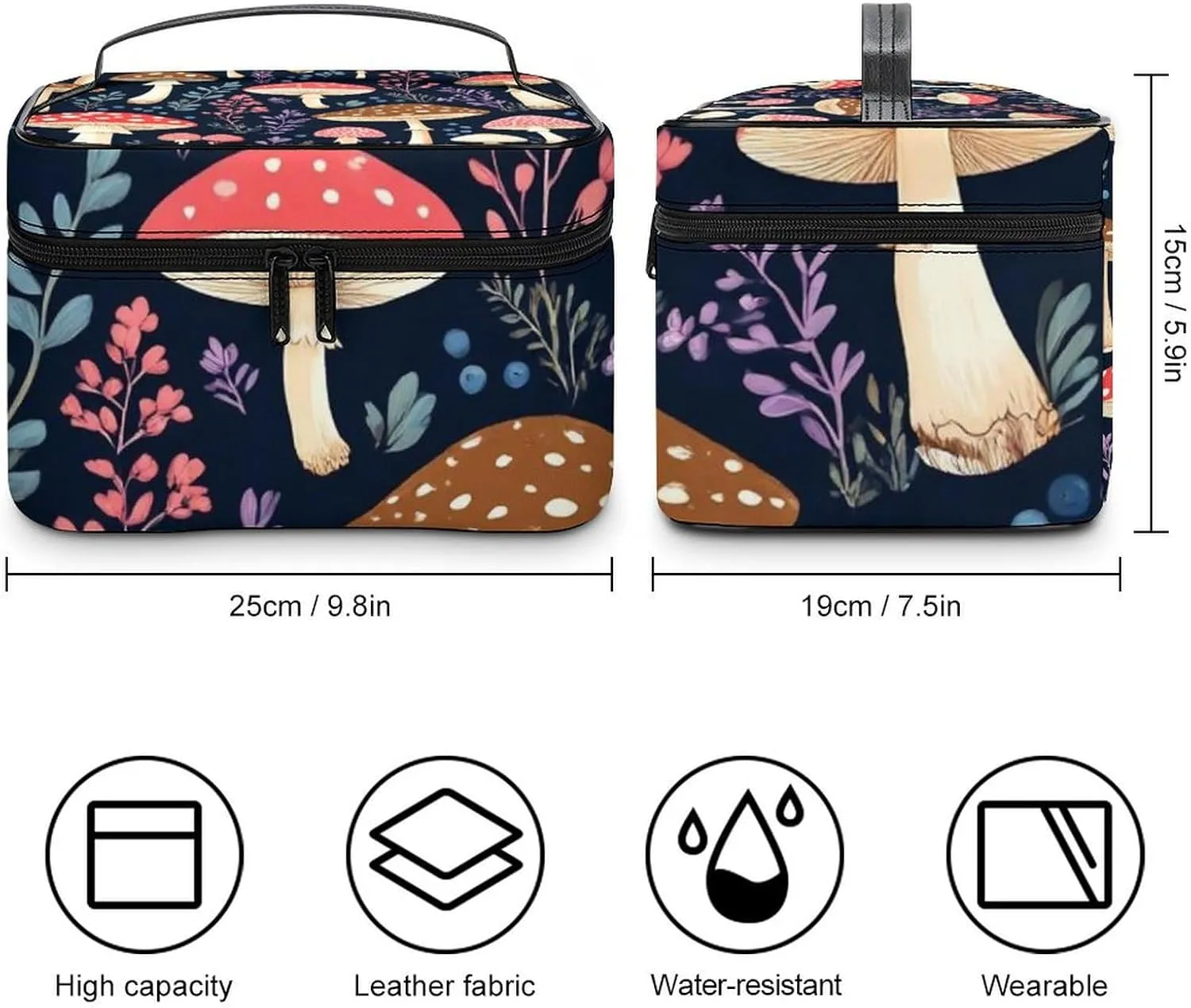 Women's Large Makeup Bag, Portable Cosmetic Brush Bags Autumn Fall Leaves Cool Mushrooms Makeup Organizer Case Travel Toiletry Accessories