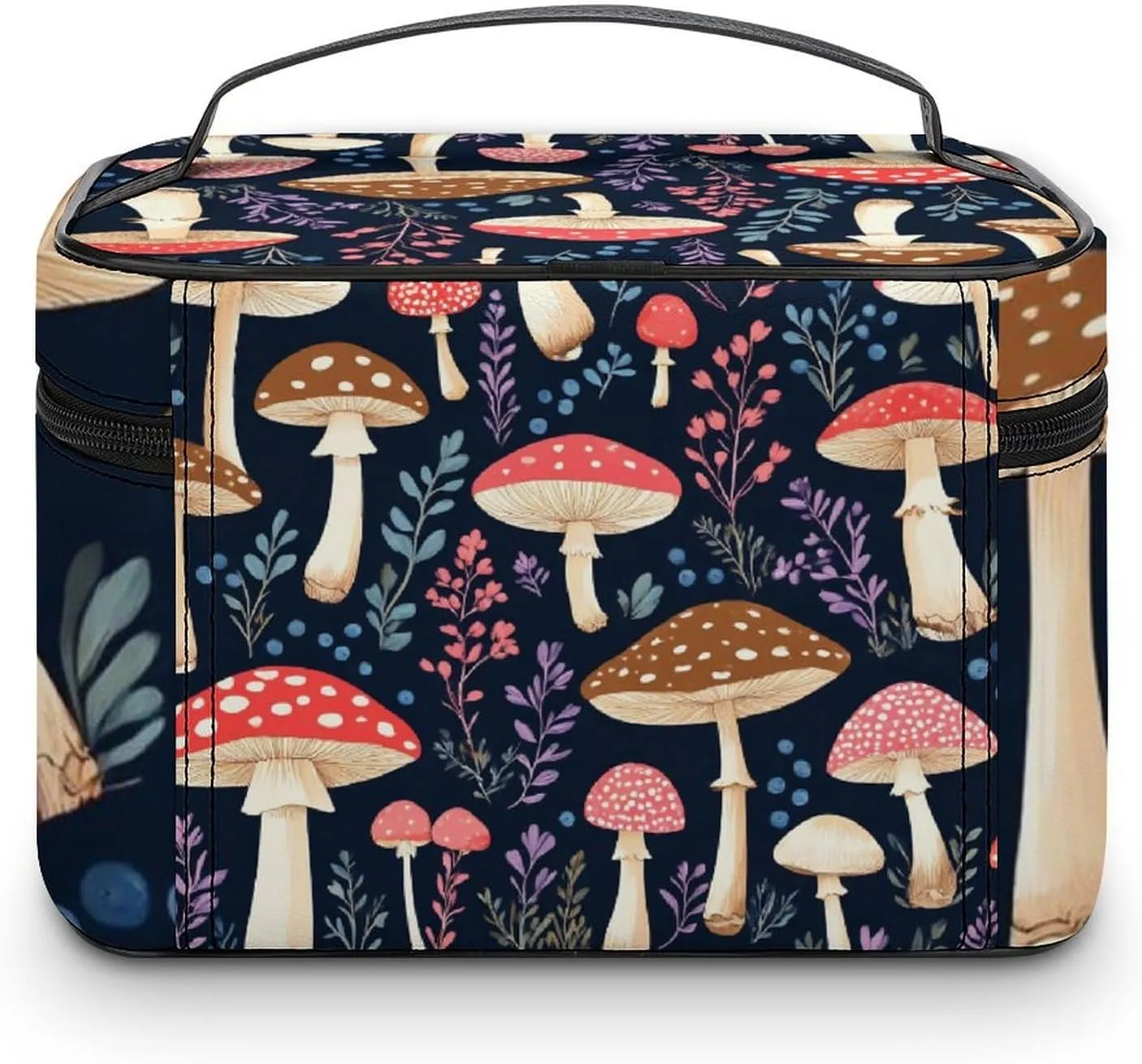Women's Large Makeup Bag, Portable Cosmetic Brush Bags Autumn Fall Leaves Cool Mushrooms Makeup Organizer Case Travel Toiletry Accessories
