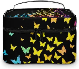 Women's Large Makeup Bag, Portable Cosmetic Brush Bags Colorful Orange Monarch Butterfly Makeup Organizer Case Travel Toiletry Accessories