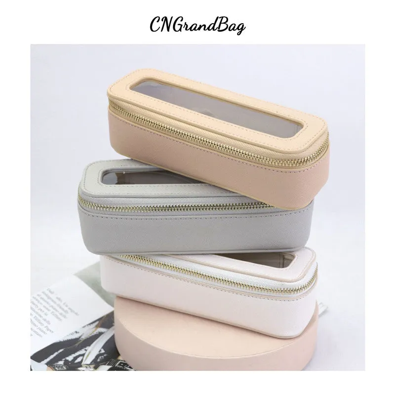 Women's Leather Waterproof Transparent Wash Large Capacity Makeup Cosmetic Bags