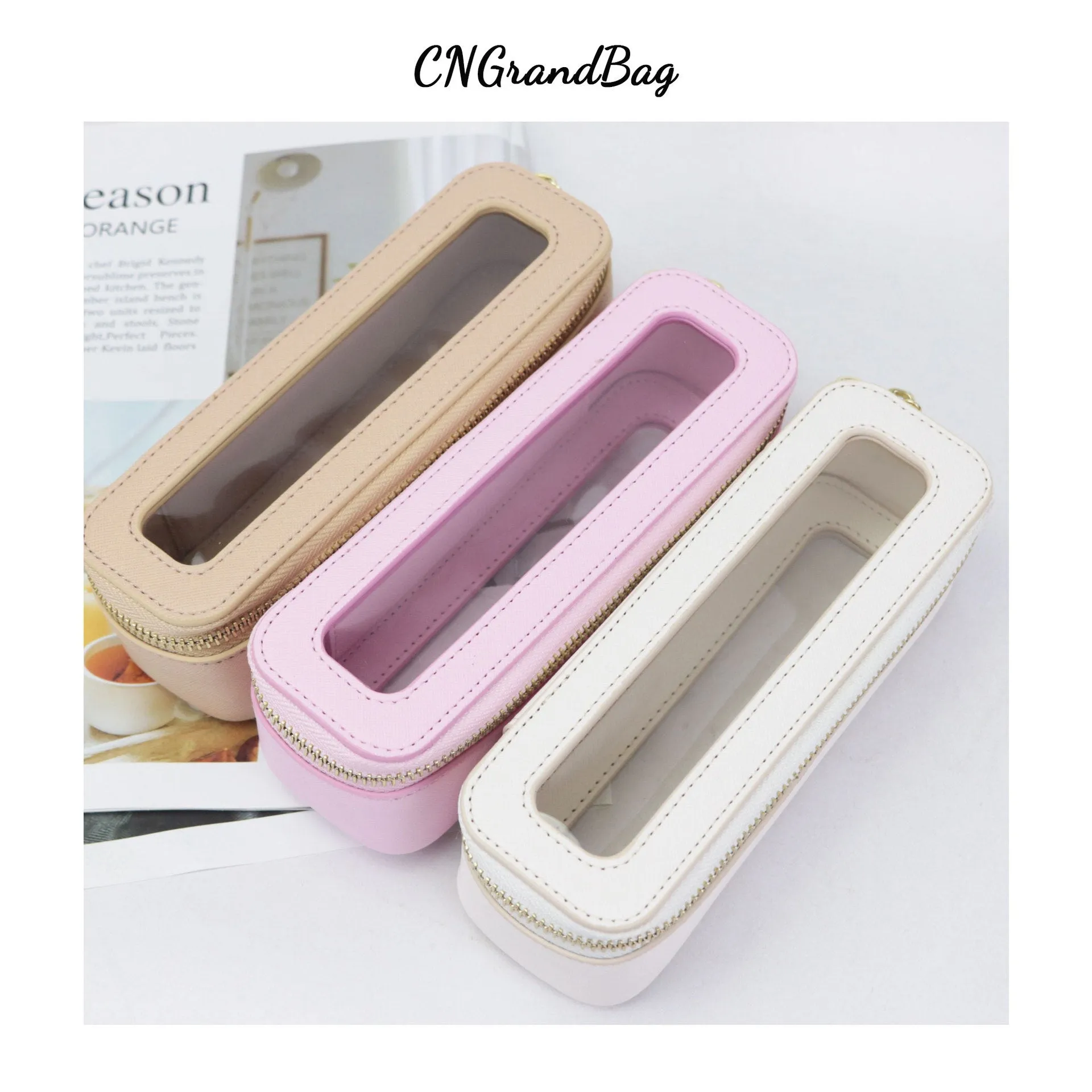 Women's Leather Waterproof Transparent Wash Large Capacity Makeup Cosmetic Bags