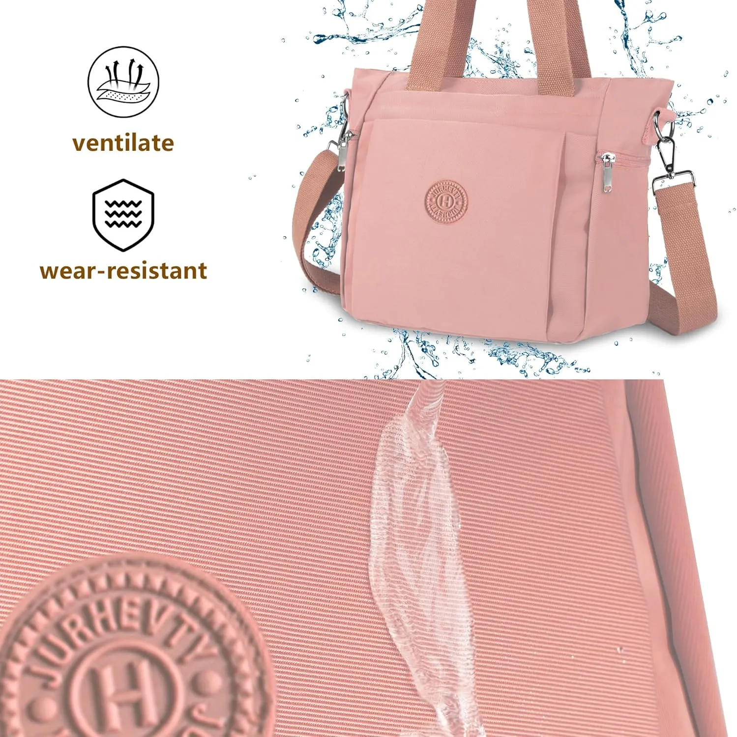 Women's Nylon Tote Bag with Zipper for Work or Travel